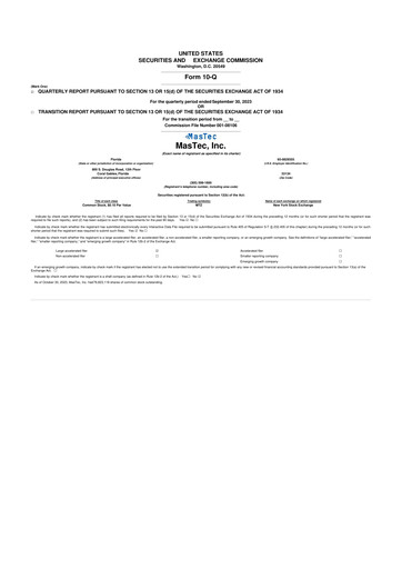 Thumbnail MasTec 10-Q Quarterly Report FY2023 