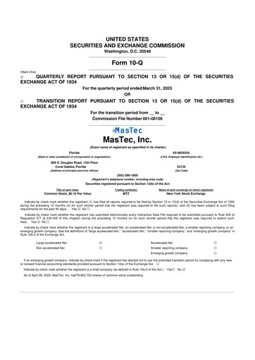 Thumbnail MasTec 10-Q Quarterly Report FY2025 