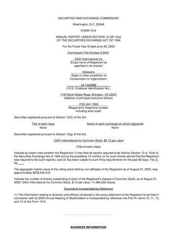 Vorschaubild CACI International Inc 10-K Jahresbericht 2000