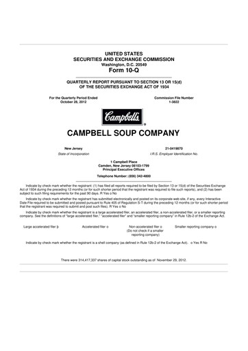 Thumbnail 
Campbell's 10-Q Quarterly Report FY2013 