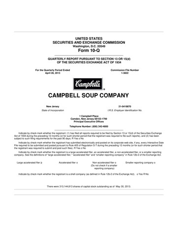 Thumbnail 
Campbell's 10-Q Quarterly Report FY2013 