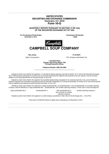 Thumbnail 
Campbell's 10-Q Quarterly Report FY2015 