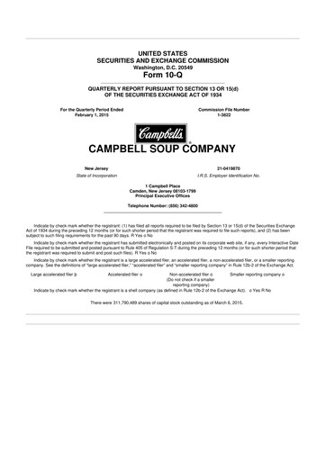 Thumbnail 
Campbell's 10-Q Quarterly Report FY2015 