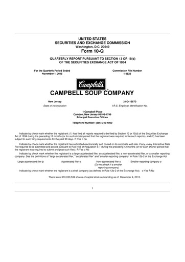 Thumbnail 
Campbell's 10-Q Quarterly Report FY2016 