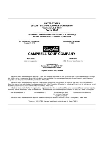 Thumbnail 
Campbell's 10-Q Quarterly Report FY2016 