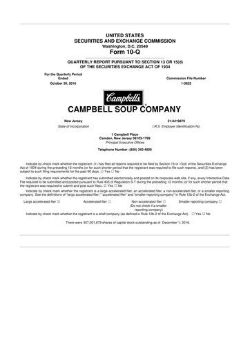 Thumbnail 
Campbell's 10-Q Quarterly Report FY2017 