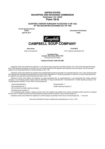 Thumbnail 
Campbell's 10-Q Quarterly Report FY2017 