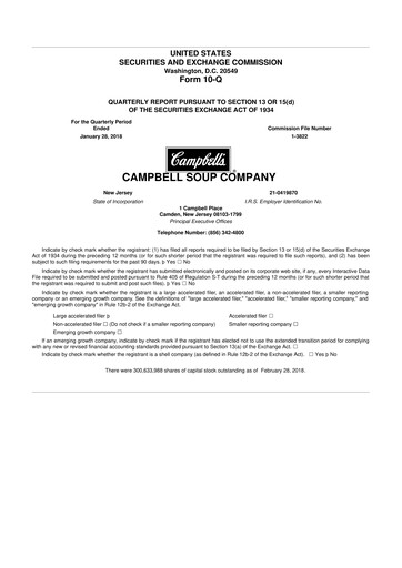 Thumbnail 
Campbell's 10-Q Quarterly Report FY2018 