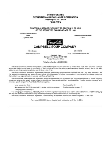 Thumbnail 
Campbell's 10-Q Quarterly Report FY2018 