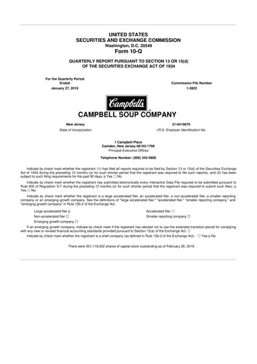 Thumbnail 
Campbell's 10-Q Quarterly Report FY2019 