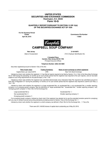 Thumbnail 
Campbell's 10-Q Quarterly Report FY2019 