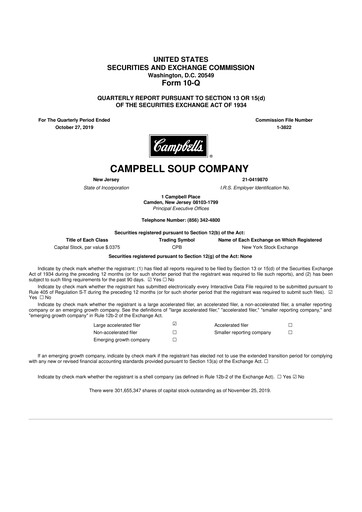 Thumbnail 
Campbell's 10-Q Quarterly Report FY2020 