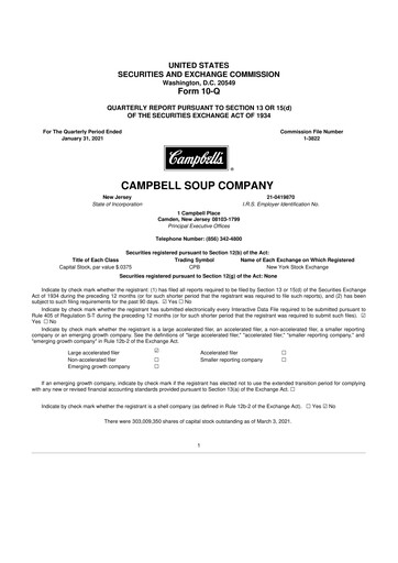 Thumbnail 
Campbell's 10-Q Quarterly Report FY2021 