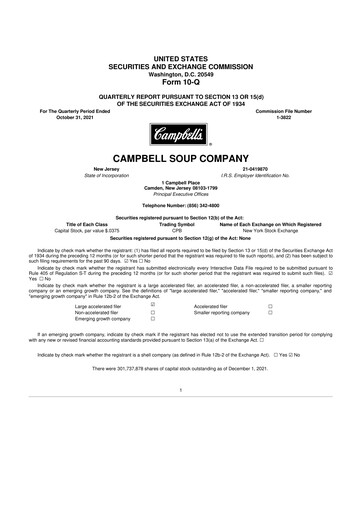 Thumbnail 
Campbell's 10-Q Quarterly Report FY2022 