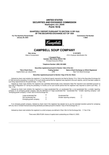 Thumbnail 
Campbell's 10-Q Quarterly Report FY2023 