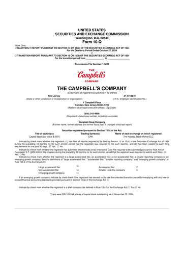Thumbnail 
Campbell's 10-Q Quarterly Report FY2025 