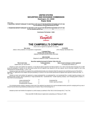 Thumbnail 
Campbell's 10-Q Quarterly Report FY2025 