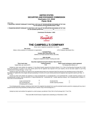 Thumbnail 
Campbell's 10-Q Quarterly Report FY2026 
