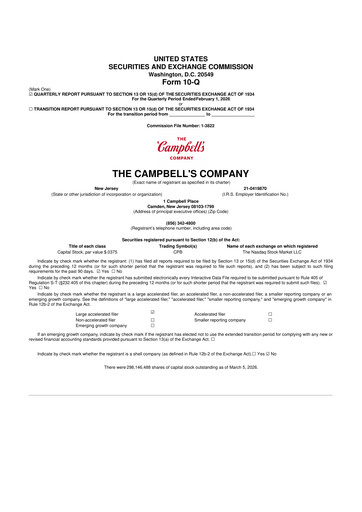 Thumbnail 
Campbell's 10-Q Quarterly Report FY2026 