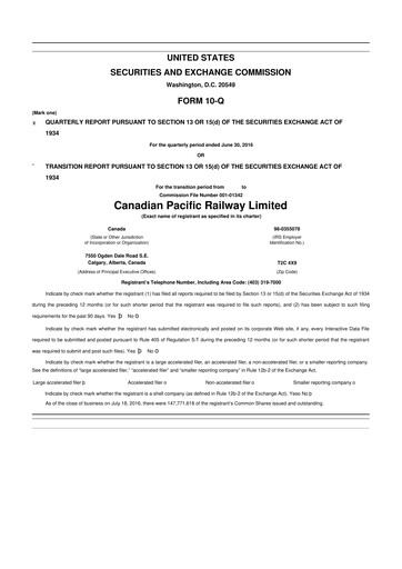 Thumbnail CPKC (Canadian Pacific Kansas City) 10-Q Quarterly Report FY2016 