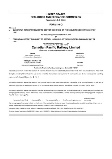Thumbnail CPKC (Canadian Pacific Kansas City) 10-Q Quarterly Report FY2019 