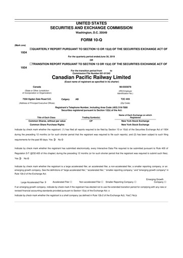 Thumbnail CPKC (Canadian Pacific Kansas City) 10-Q Quarterly Report FY2019 