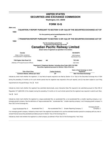 Thumbnail CPKC (Canadian Pacific Kansas City) 10-Q Quarterly Report FY2019 