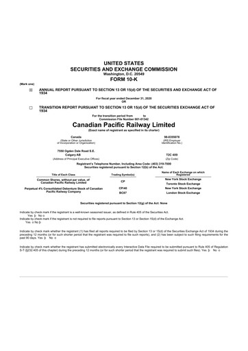 Thumbnail CPKC (Canadian Pacific Kansas City) 10-K Annual Report 2020