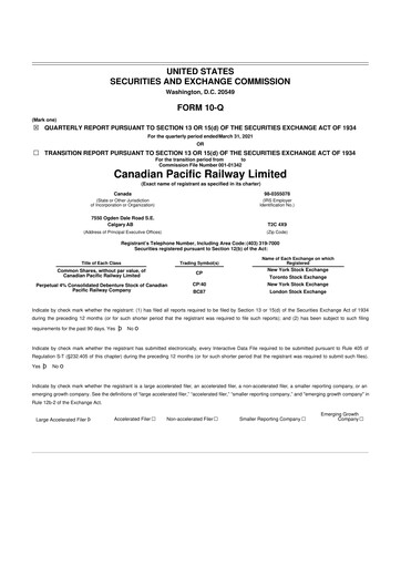 Thumbnail CPKC (Canadian Pacific Kansas City) 10-Q Quarterly Report FY2021 