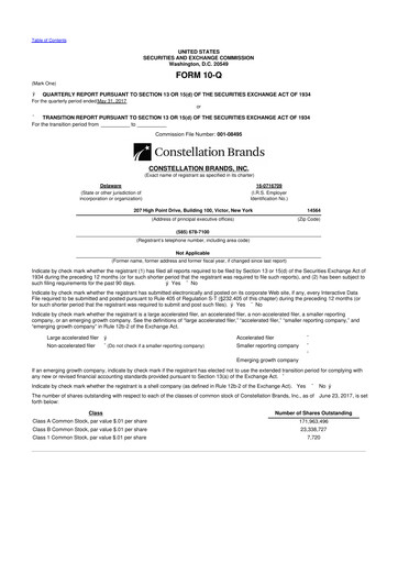 Thumbnail Constellation Brands 10-Q Quarterly Report FY2018 