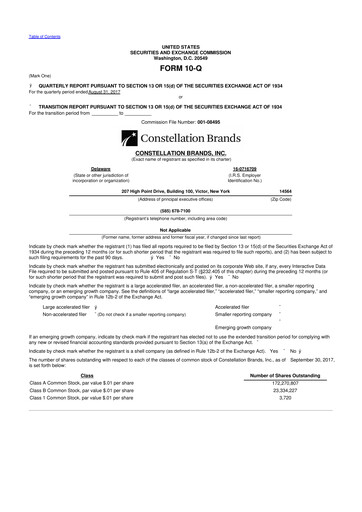 Thumbnail Constellation Brands 10-Q Quarterly Report FY2018 