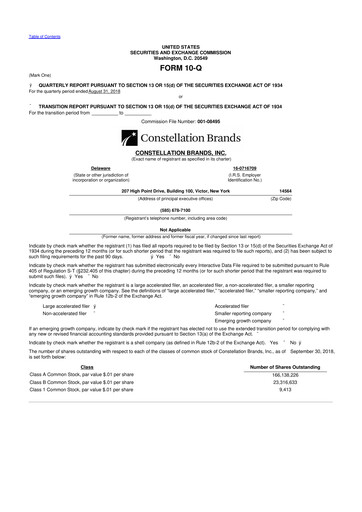 Thumbnail Constellation Brands 10-Q Quarterly Report FY2019 