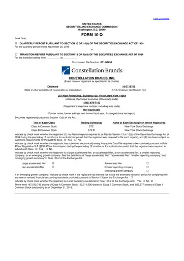 Thumbnail Constellation Brands 10-Q Quarterly Report FY2020 