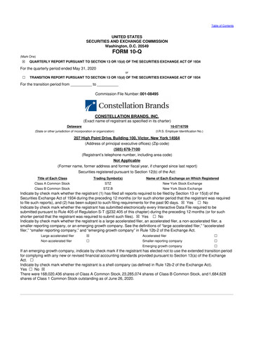 Thumbnail Constellation Brands 10-Q Quarterly Report FY2021 