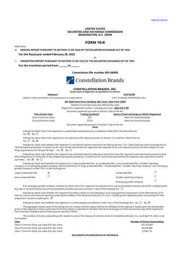 Thumbnail Constellation Brands 10-K Annual Report 2022