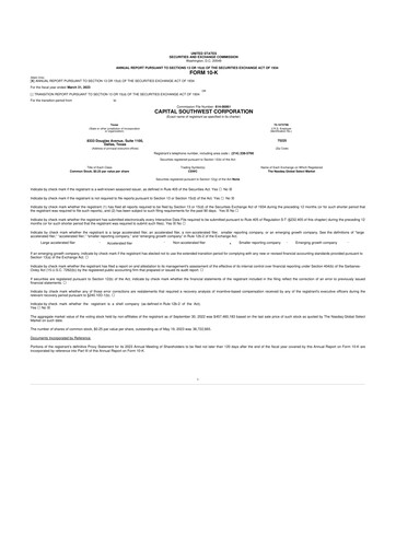 Vorschaubild Capital Southwest Corporation 10-K Jahresbericht 