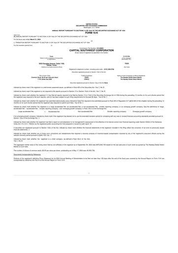 Vorschaubild Capital Southwest Corporation 10-K Jahresbericht 2024