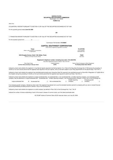 Vorschaubild Capital Southwest Corporation 10-Q Quartalsbericht 2027 