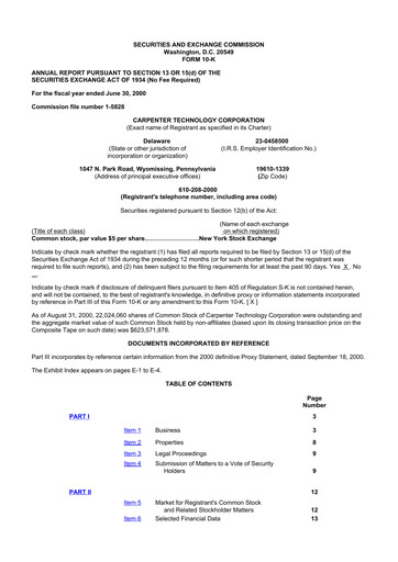 Miniature Carpenter Technology 10-K Rapport annuel 