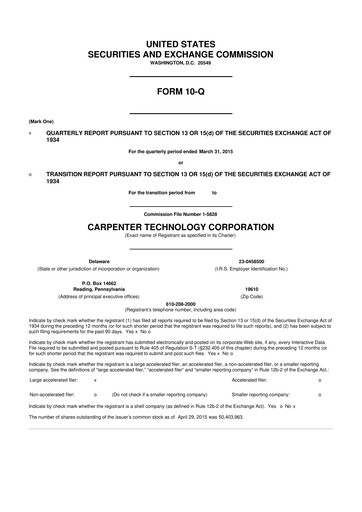 Thumbnail Carpenter Technology 10-Q Quarterly Report FY2015 