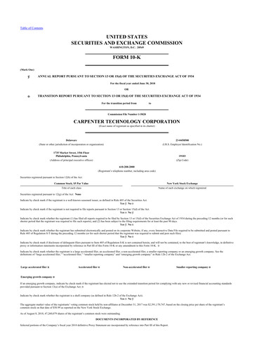 Miniature Carpenter Technology 10-K Rapport annuel 2018