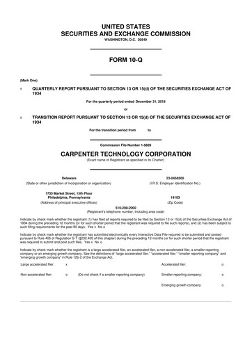 Thumbnail Carpenter Technology 10-Q Quarterly Report FY2019 
