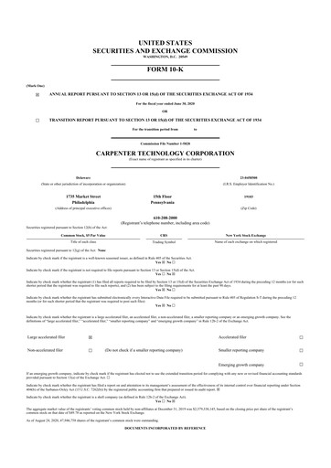 Miniature Carpenter Technology 10-K Rapport annuel 2020