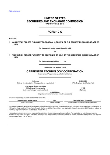 Vorschaubild Carpenter Technology 10-Q Quartalsbericht  