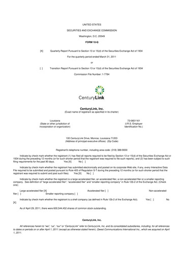 Vorschaubild Lumen Technologies 10-Q Quartalsbericht 2011 