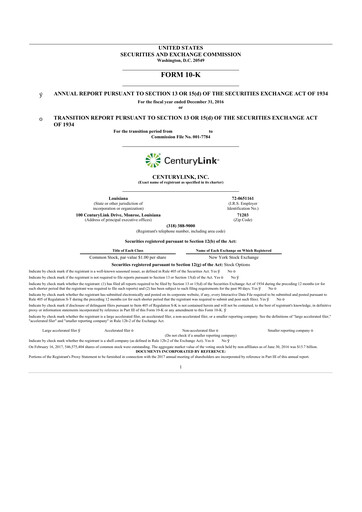 Thumbnail Lumen Technologies 10-K Annual Report 2016