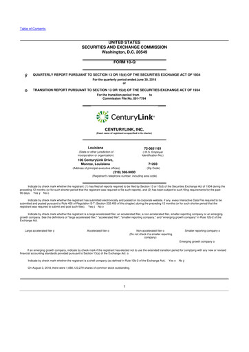 Vorschaubild Lumen Technologies 10-Q Quartalsbericht 2018 