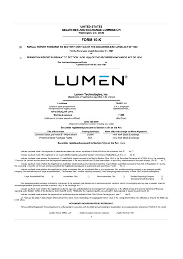 Thumbnail Lumen Technologies 10-K Annual Report 2021