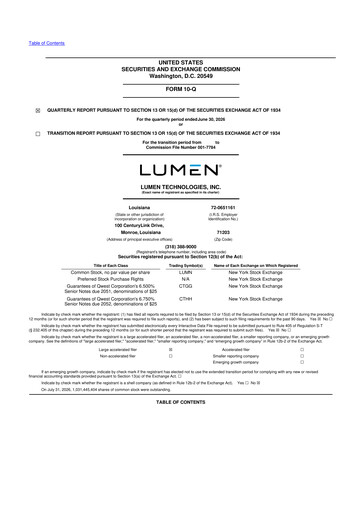 Vorschaubild Lumen Technologies 10-Q Quartalsbericht 2026 
