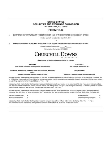 Thumbnail Churchill Downs 10-Q Quarterly Report FY 